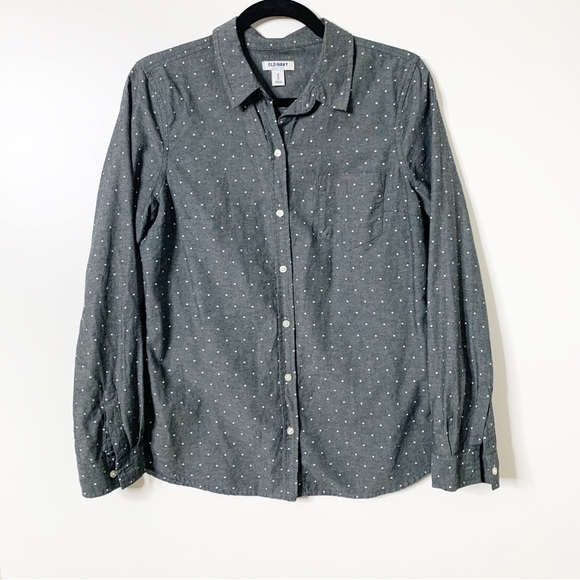 Old Navy Tops - Old Navy Gray Polka Dot Chambray Style Button Up Size Small